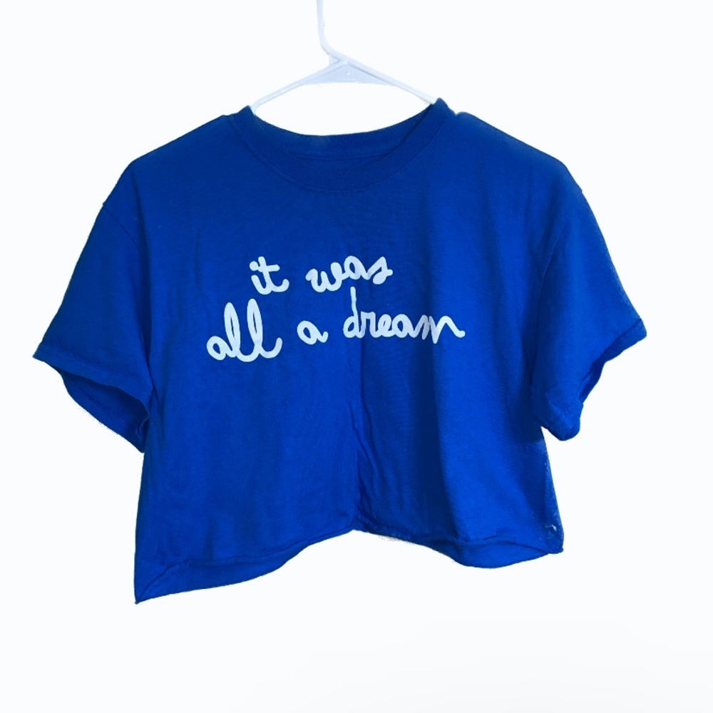Women’s blue shirt sleeve crop top‎